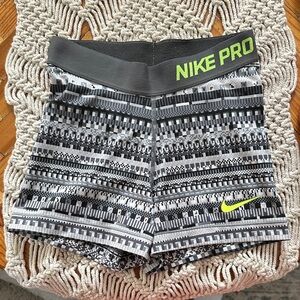 Nike Pro Women's Geometric Shorts - Black, Gray, and Green